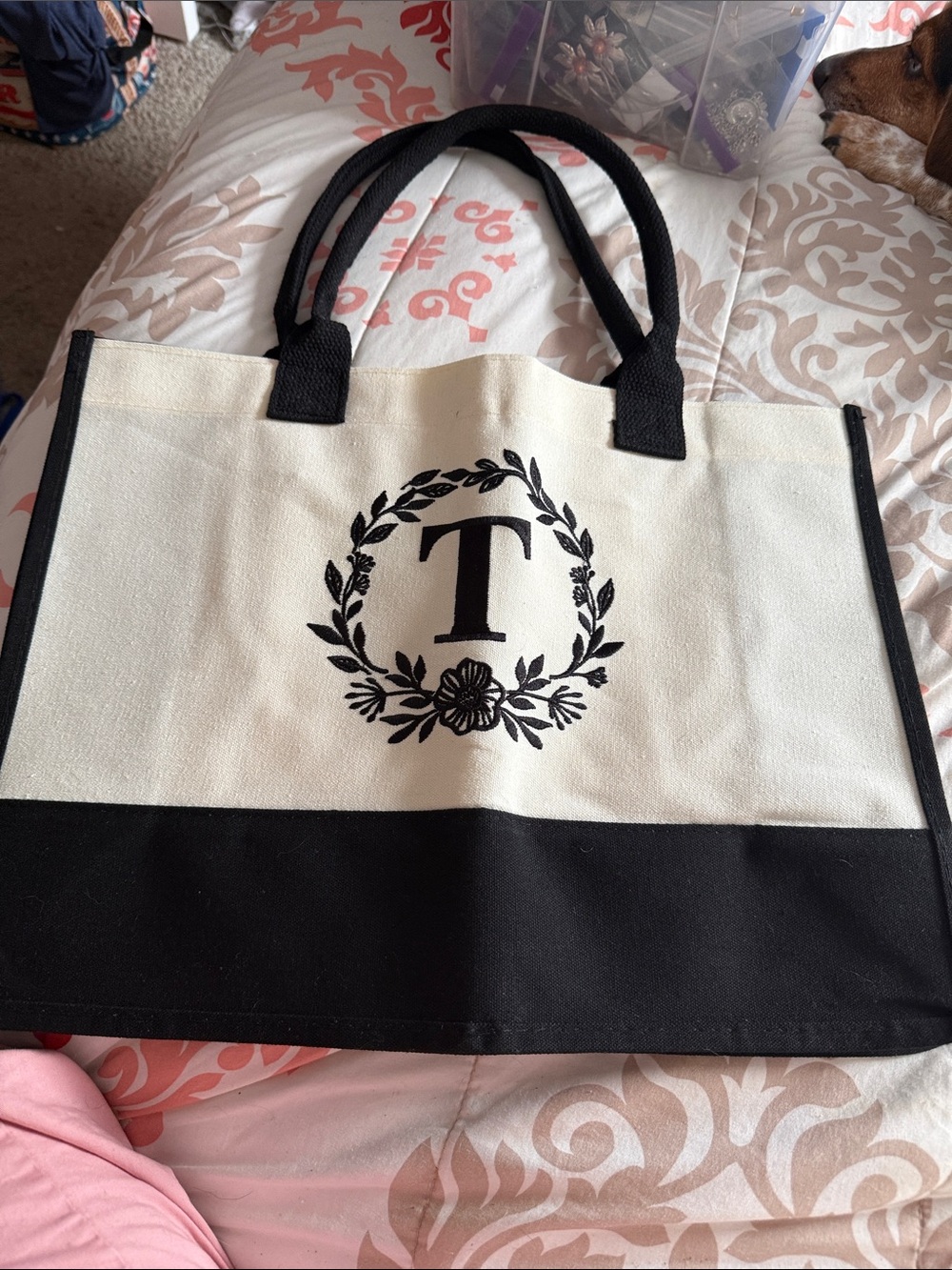 NWT Women’s Diaper Bag or Tote Canvas Monogram 'T' Embroidered 20x17x7”